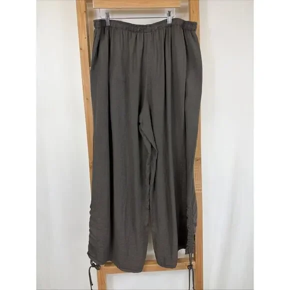 NWT Et Lois Brown Ruched Hem Elastic Waist Pockets Wide Leg Pants #1433 Size 3X - Picture 4 of 5